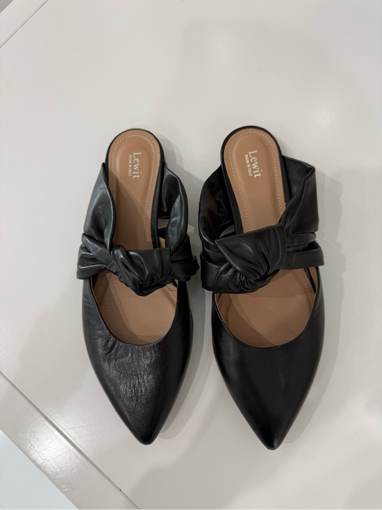 Lewit Shoes - Lewit Black Knotted Leather Pointed-Toe Mule